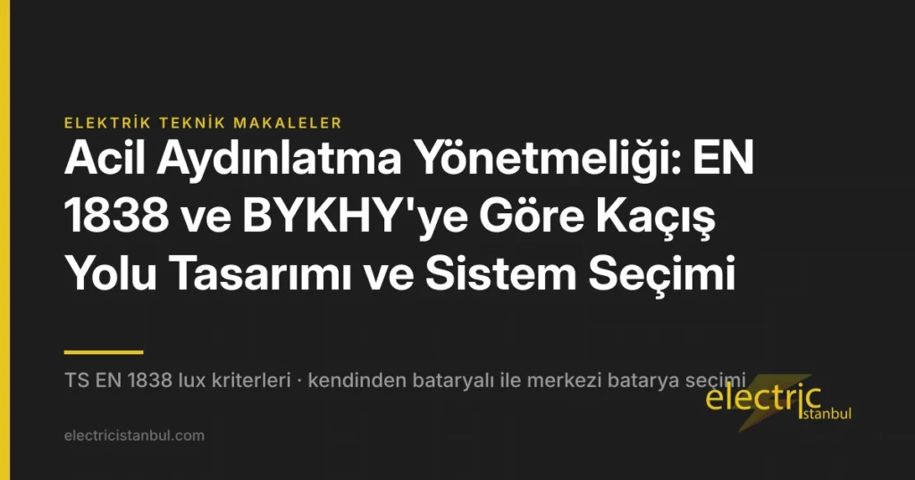 Acil Aydınlatma Yönetmeliği: EN 1838 ve BYKHY'ye Göre Kaçış Yolu Tasarımı ve Sistem Seçimi — kapak görseli
